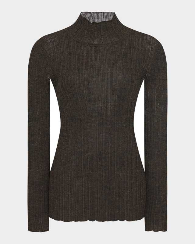 Ribbed Alpaca Gauze Mock-Neck Top